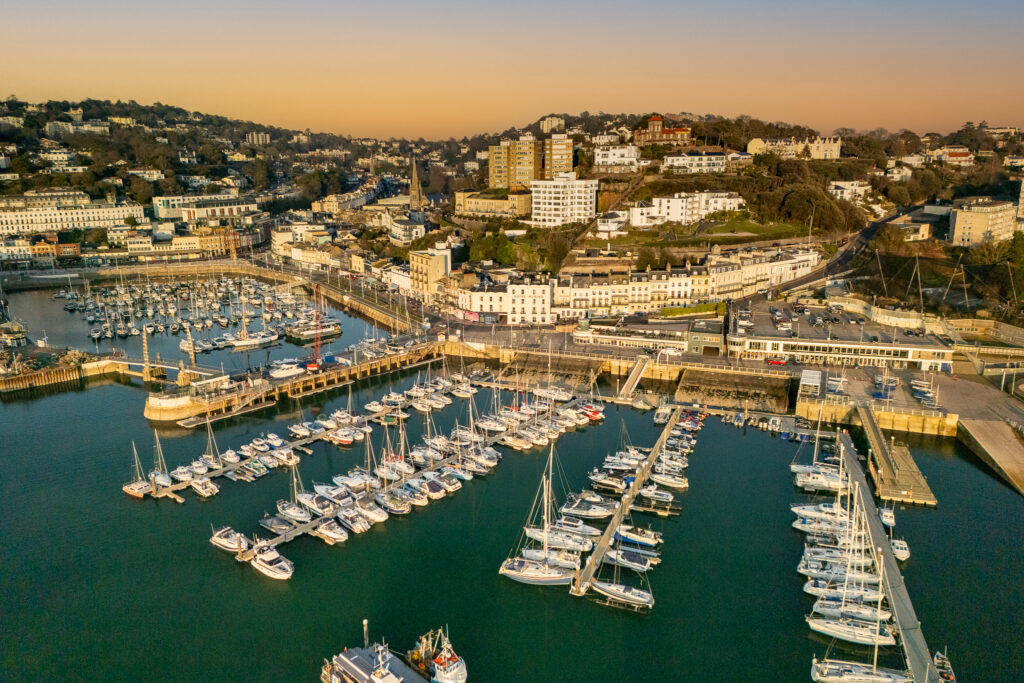 Aerial Image of Torquay Harbourside showing the boats